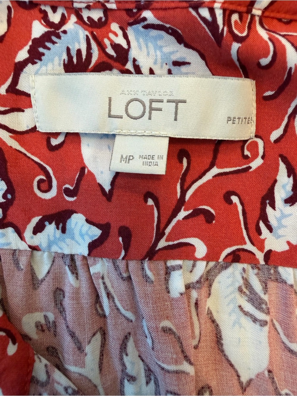 LOFT Petite Rust Botanical Floral Midi Dress Contrast Border Hem Drawstring - Picture 2 of 9